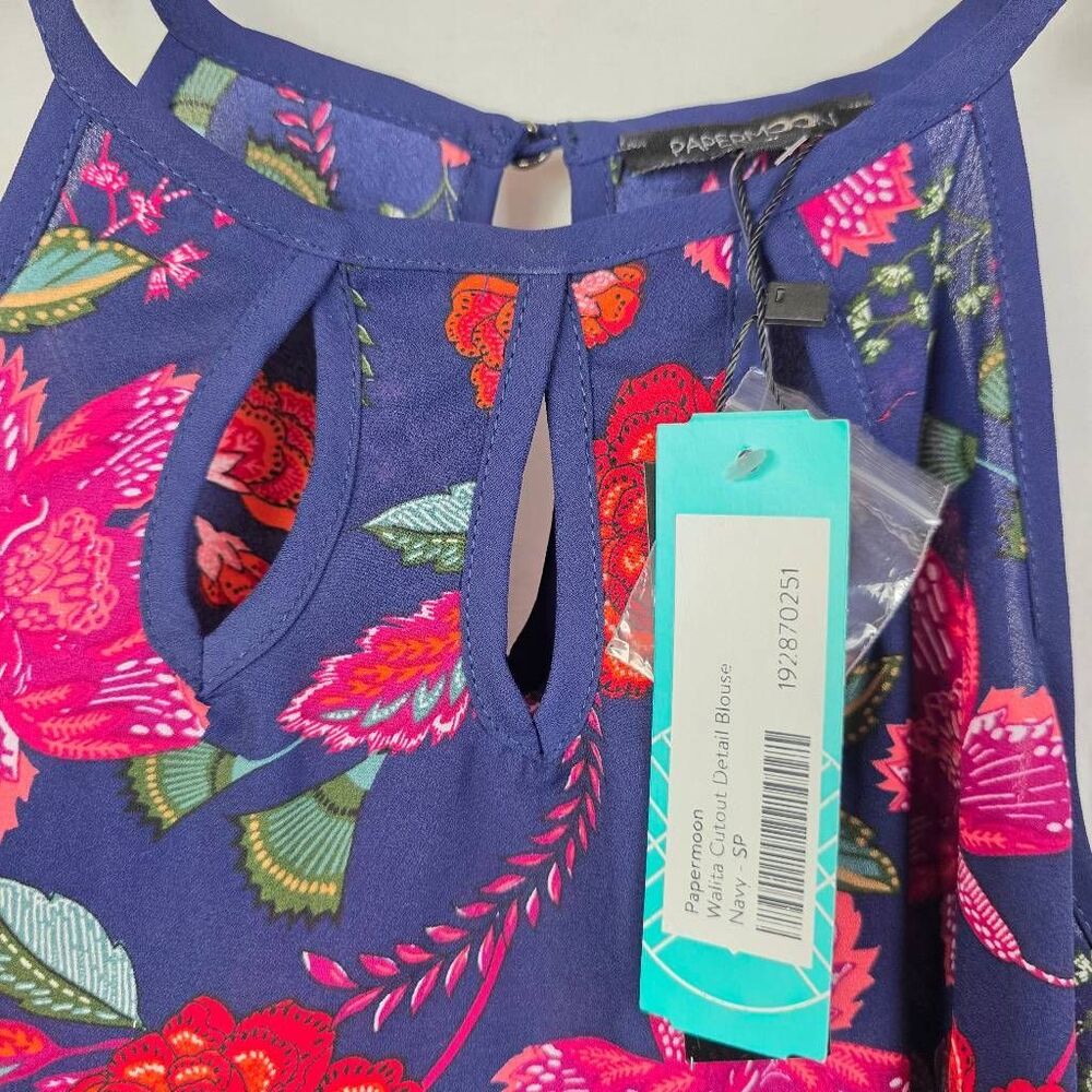 Paper Moon Petite Floral Tank Blouse Navy SP - Picture 4 of 10
